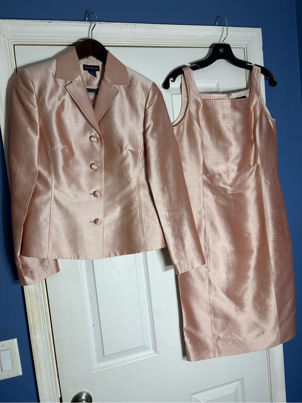 Ann Taylor Satin Blush Pink Blazer & Sheath Set
